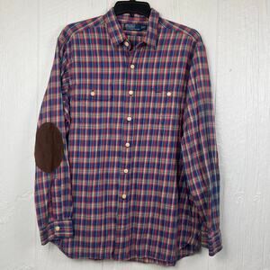 Polo by Ralph Lauren shirt men’s XL button up blue plaid elbow patches